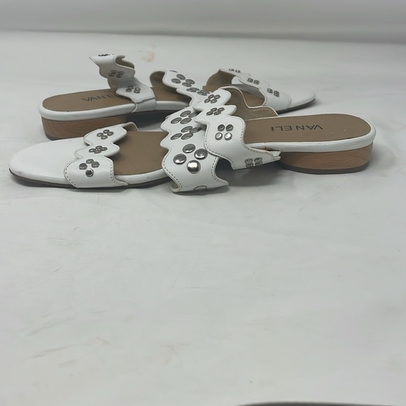 Vaneli White Triple Strap Silver Stud Slip-On Sandals Size 9.5N - Picture 6 of 10